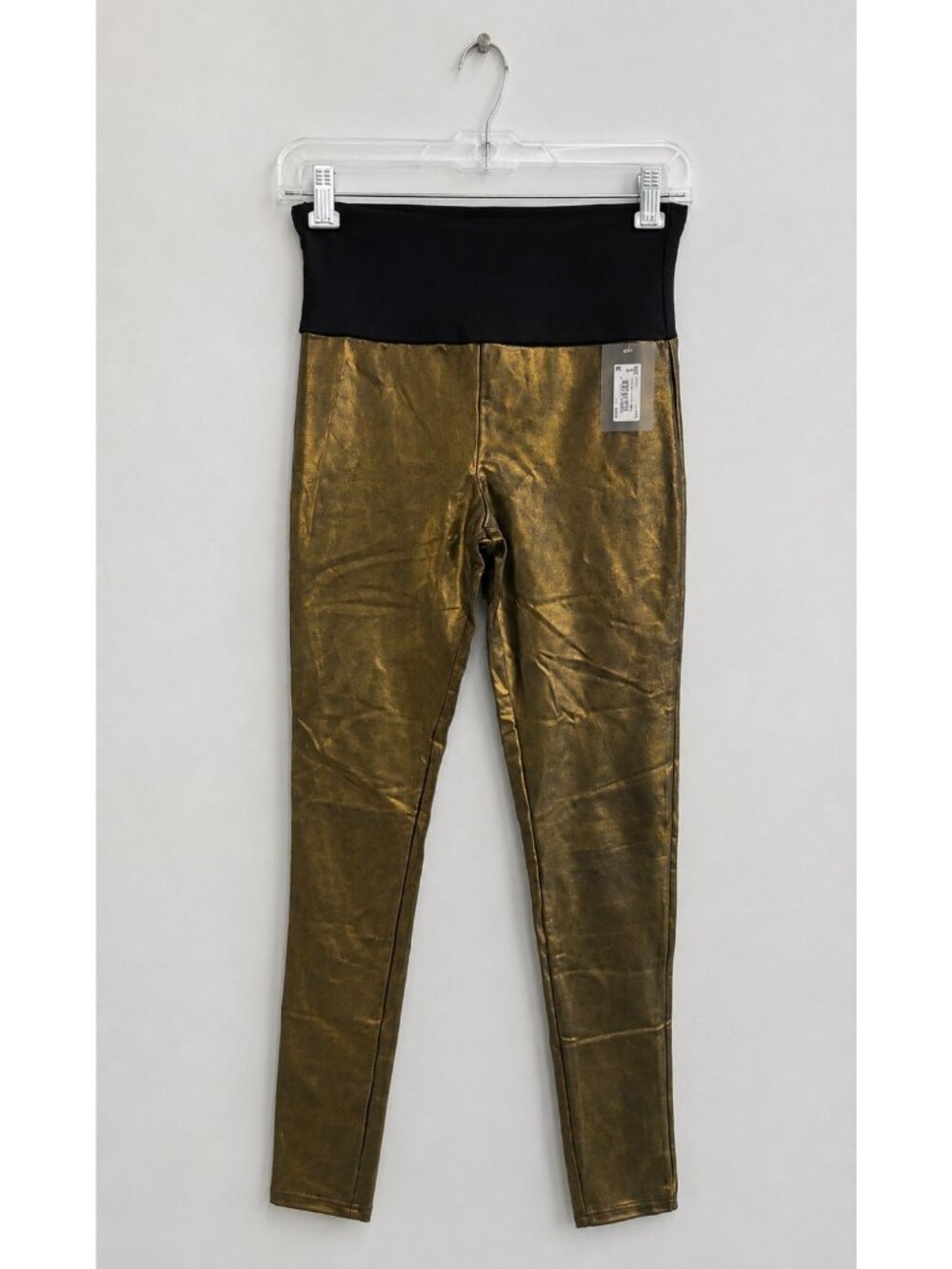 Spanx Small Faux Leather Leggings Black Gold Metallic High Rise Edgy Moto NEW